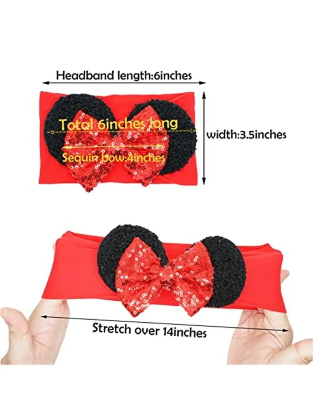 Baby Headbands Sequin Mouse Ears Hair Bows Nylon Stretch Newborn Infant